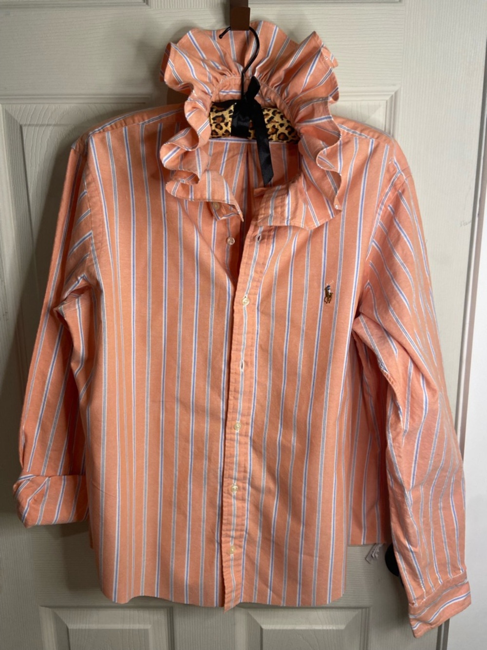 Upcycled Ralph Lauren Orange Stripe Cotton Button-Down Shirt